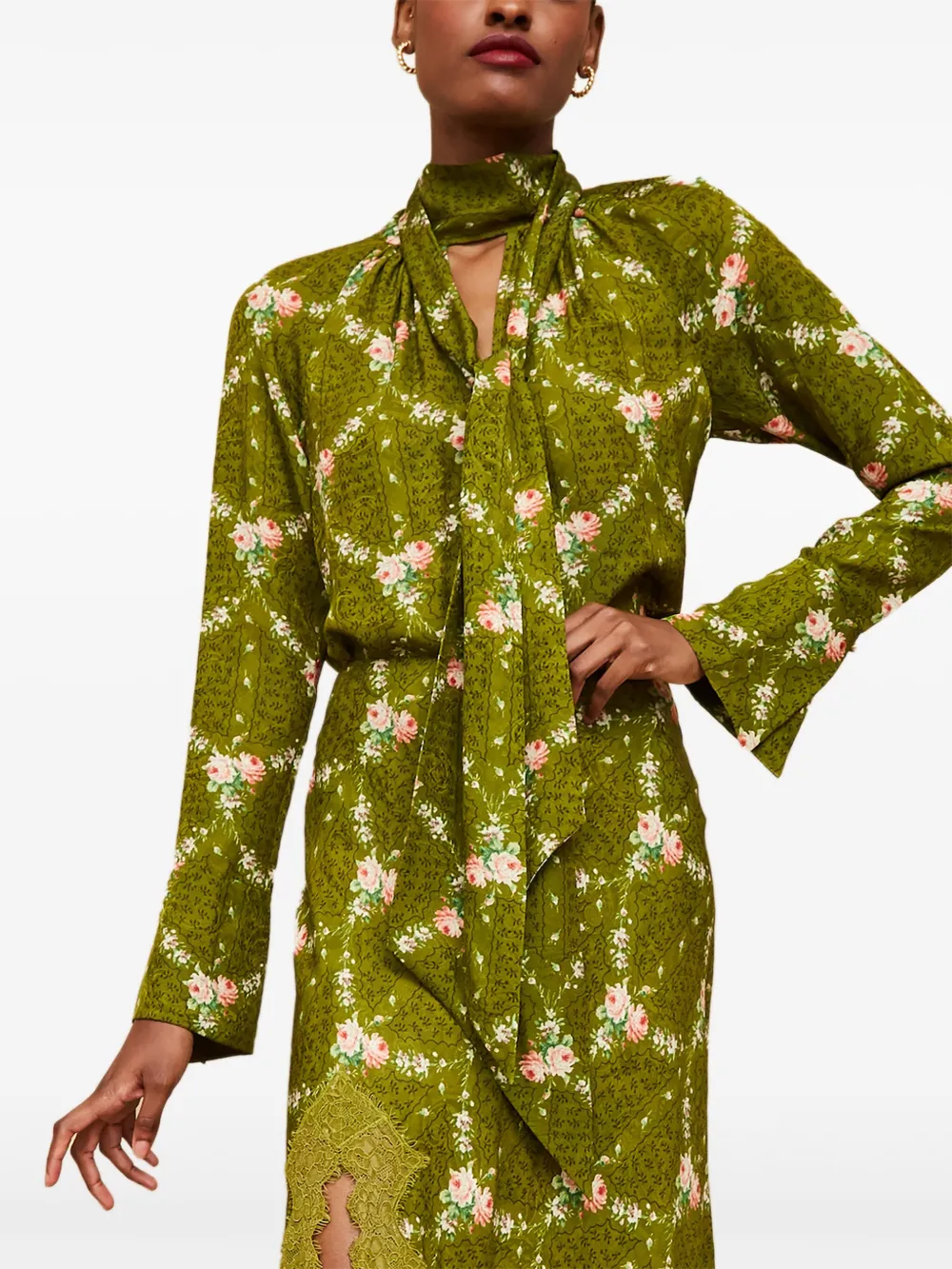 Cara Cara Sundance blouse met bloemenprint en strik - Groen
