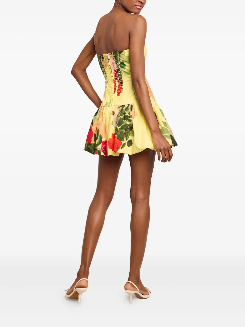 Cara Cara rose-print bubble mini dress - Geel