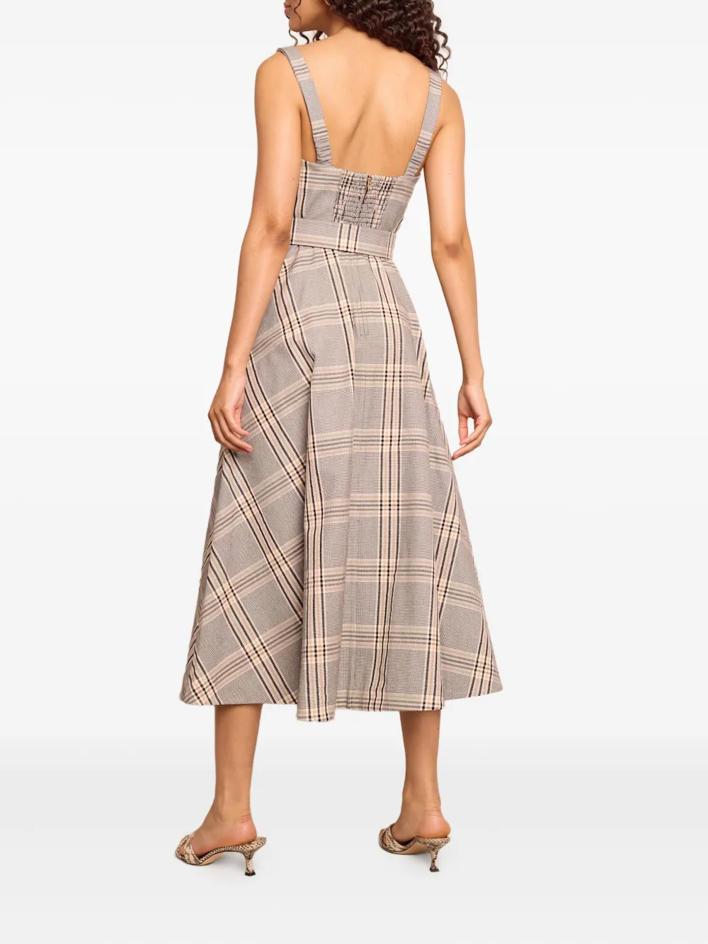 Cara Cara Calypso Plaid Cotton-blend Midi Dress In Gray