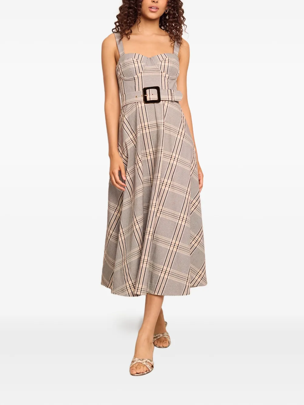 Cara Cara Calypso Plaid Cotton-blend Midi Dress In Gray