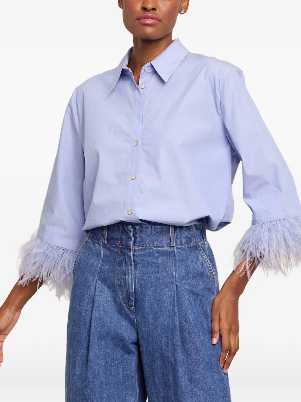  Cara Cara Chester Feather-cuff Cotton Shirt - Blue 