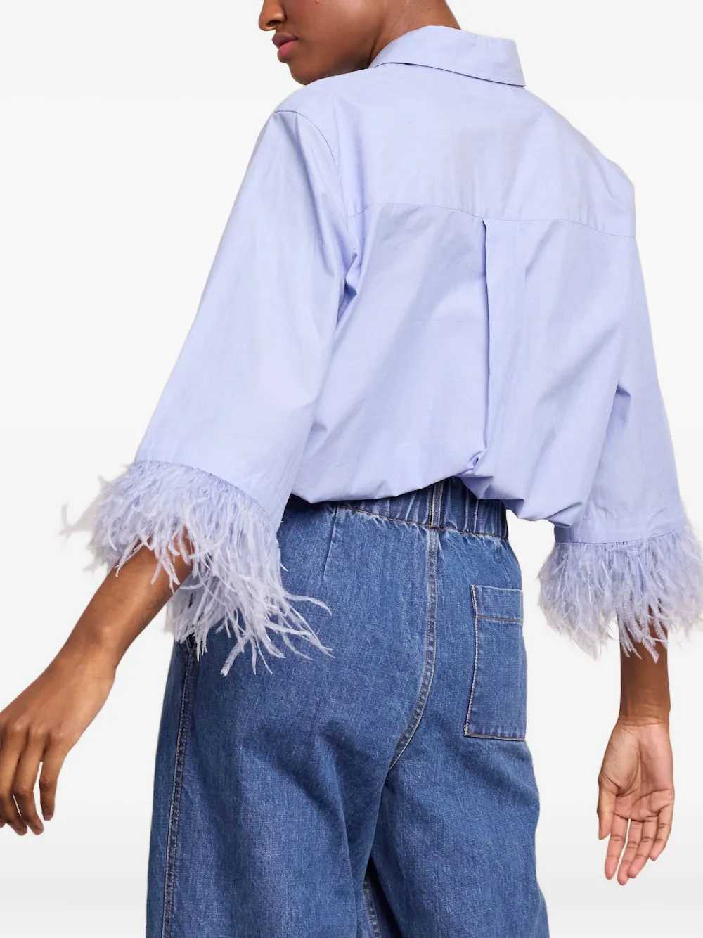 Cara Cara Chester Feather-cuff Cotton Shirt - Blue 