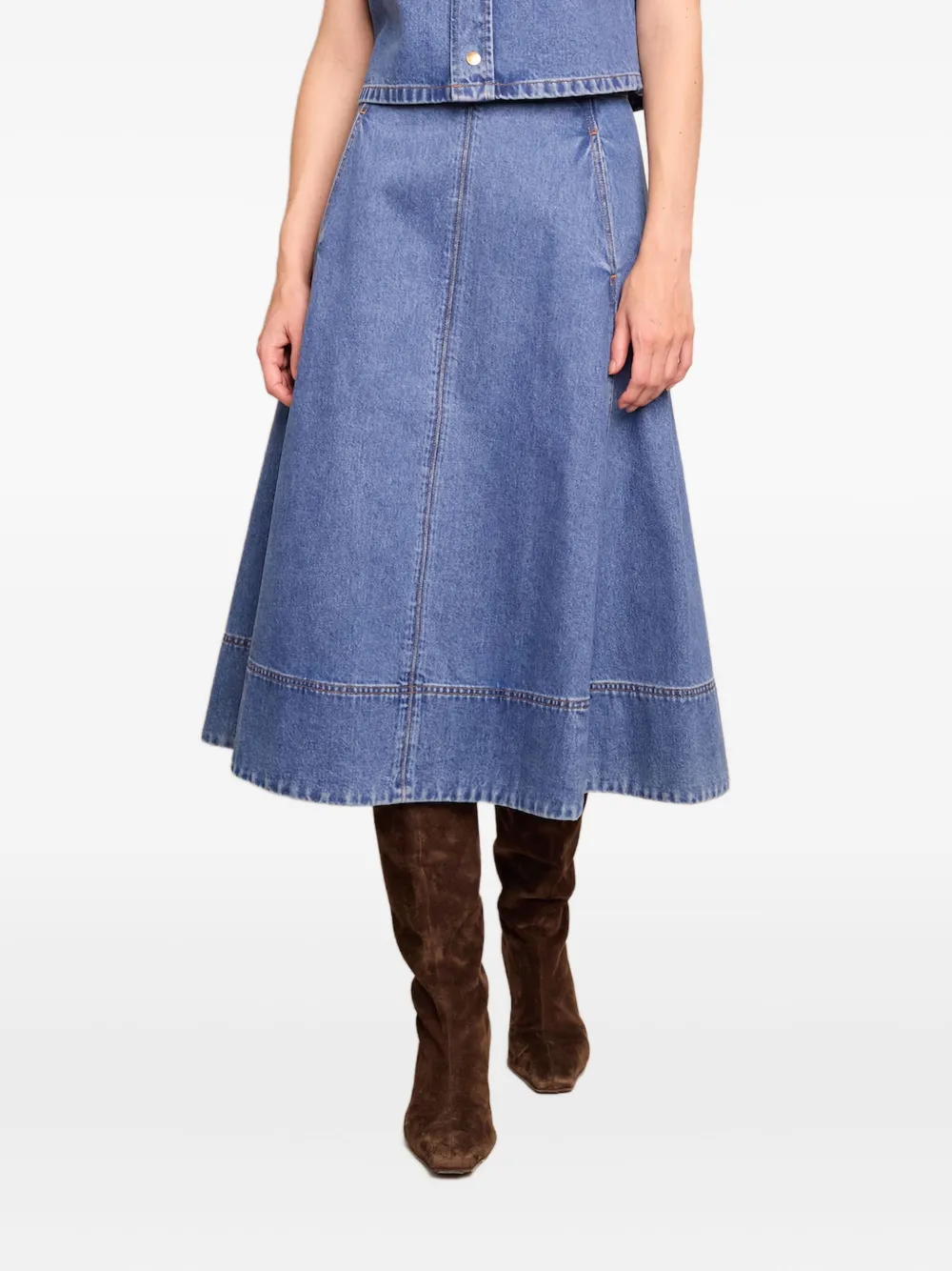 Cara Cara Aisha Denim A-line Midi Skirt In Blue