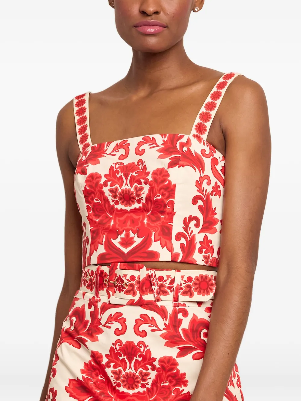  Cara Cara Helena Floral-print Smocked Top - Red 