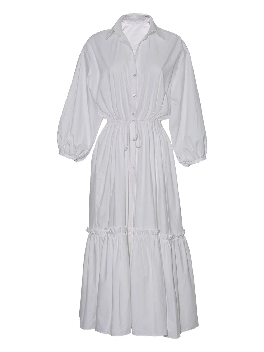 Cara Cara Hutton Button-down Tiered Midi Dress In White