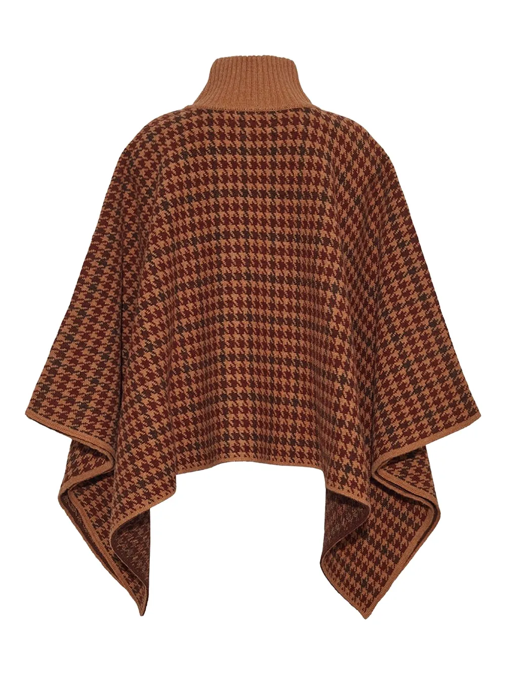 Cara Pagoda cape met pied-de-poule print en hoge hals Bruin