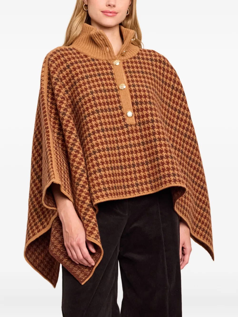 Cara Cara Pagoda high-neck houndstooth cape | Capes | Image 2