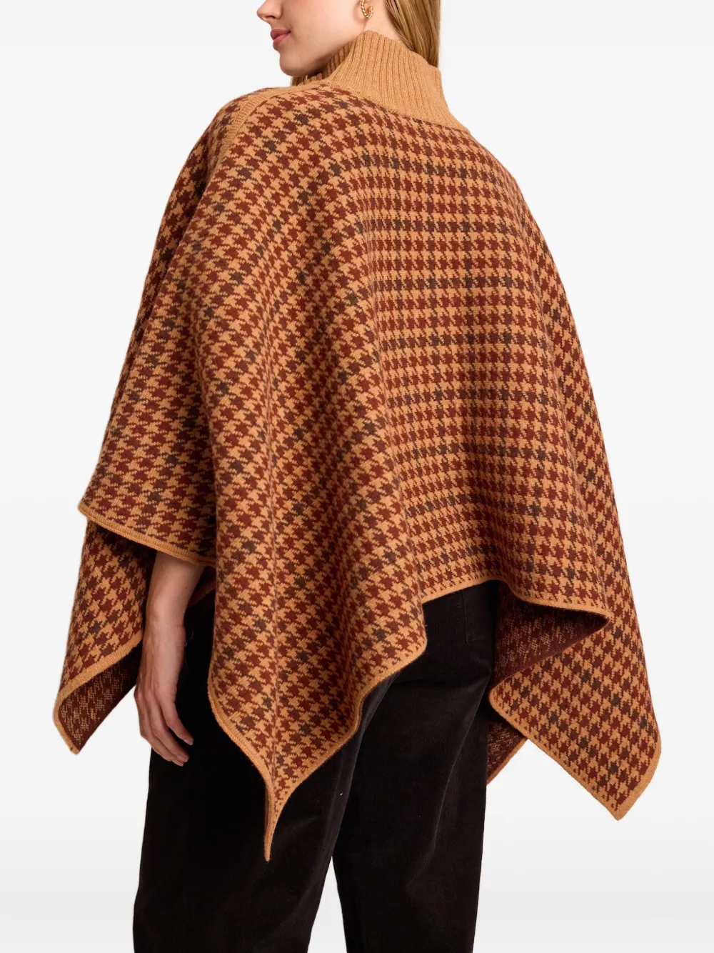 Cara Pagoda cape met pied-de-poule print en hoge hals Bruin