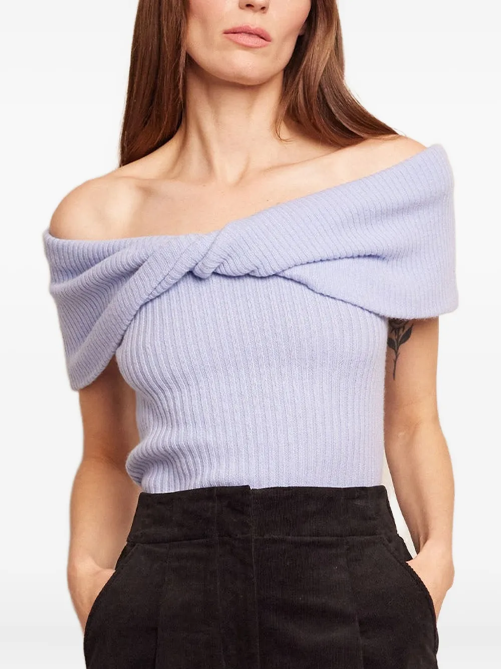 Cara Cara Petunia Off-shoulder Twist-front Top In Blue