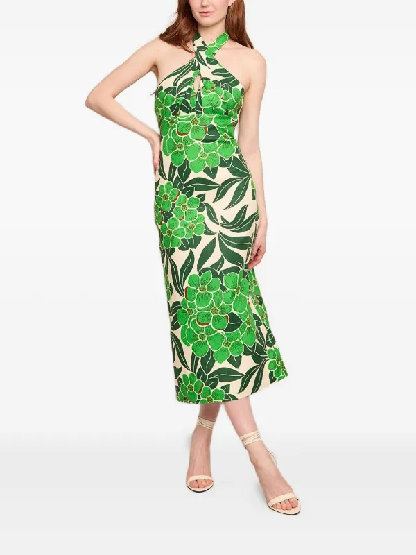 Cara Cara Perla floral-print Halterneck Midi Dress | Green | FARFETCH BH