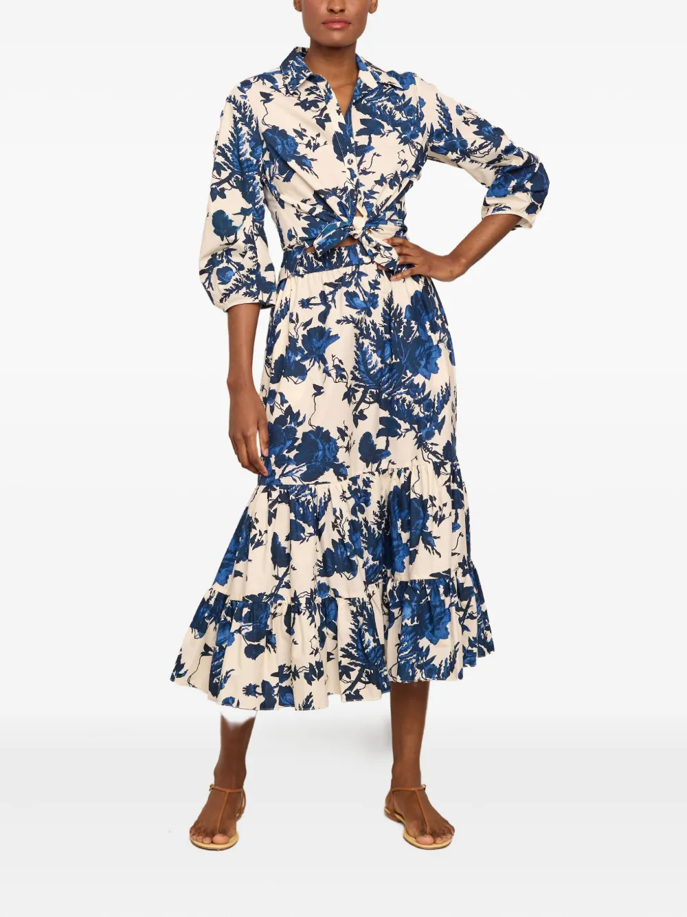  Cara Cara Floral-print Tiered Skirt - White 