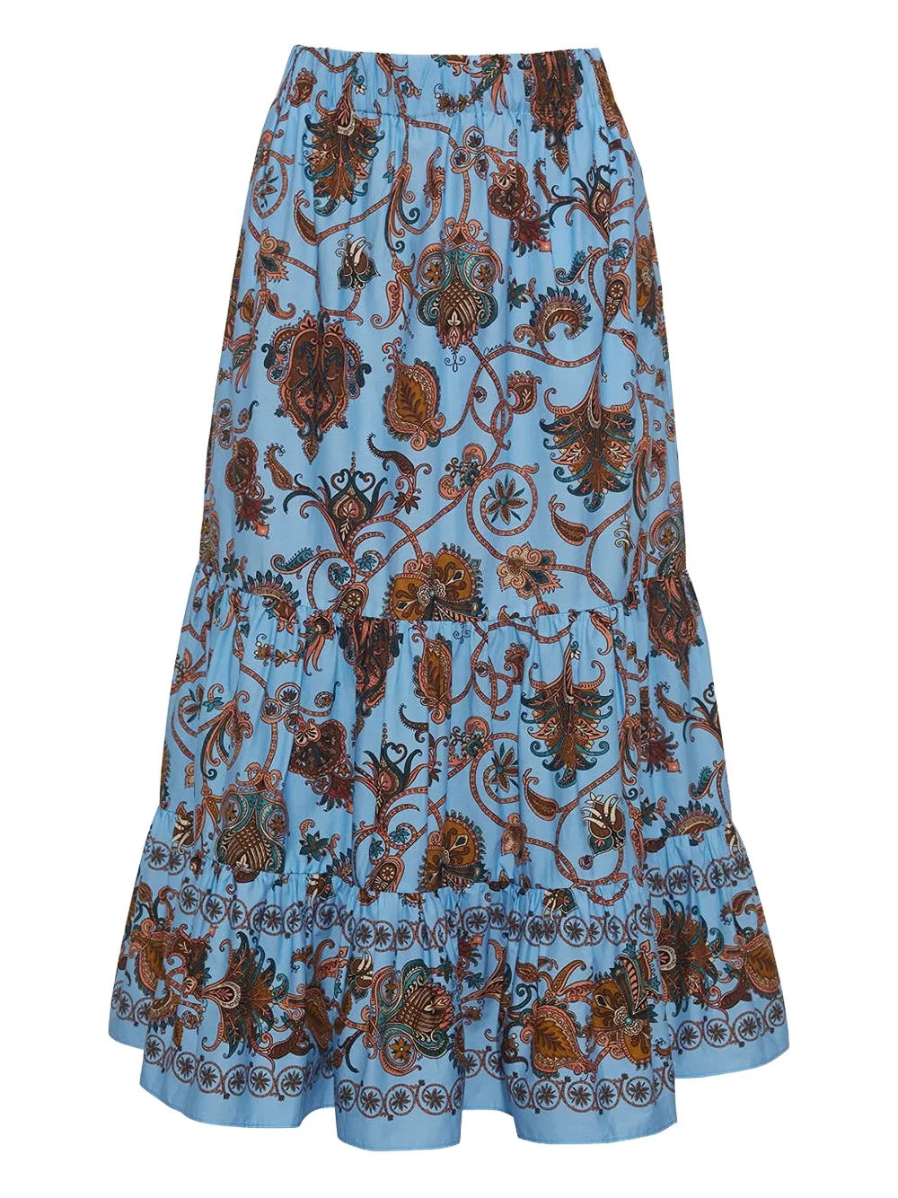 Cara Cara Chase Paisley-print Tiered Midi Skirt In Blue