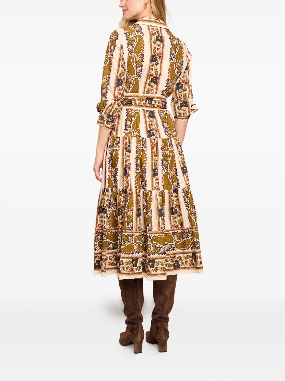 Cara Lolita gelaagde midi-jurk met paisley-print Beige
