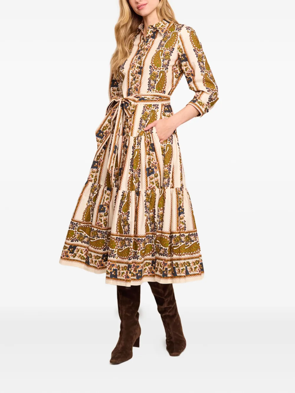 Cara Cara Lolita gelaagde midi-jurk met paisley-print - Beige