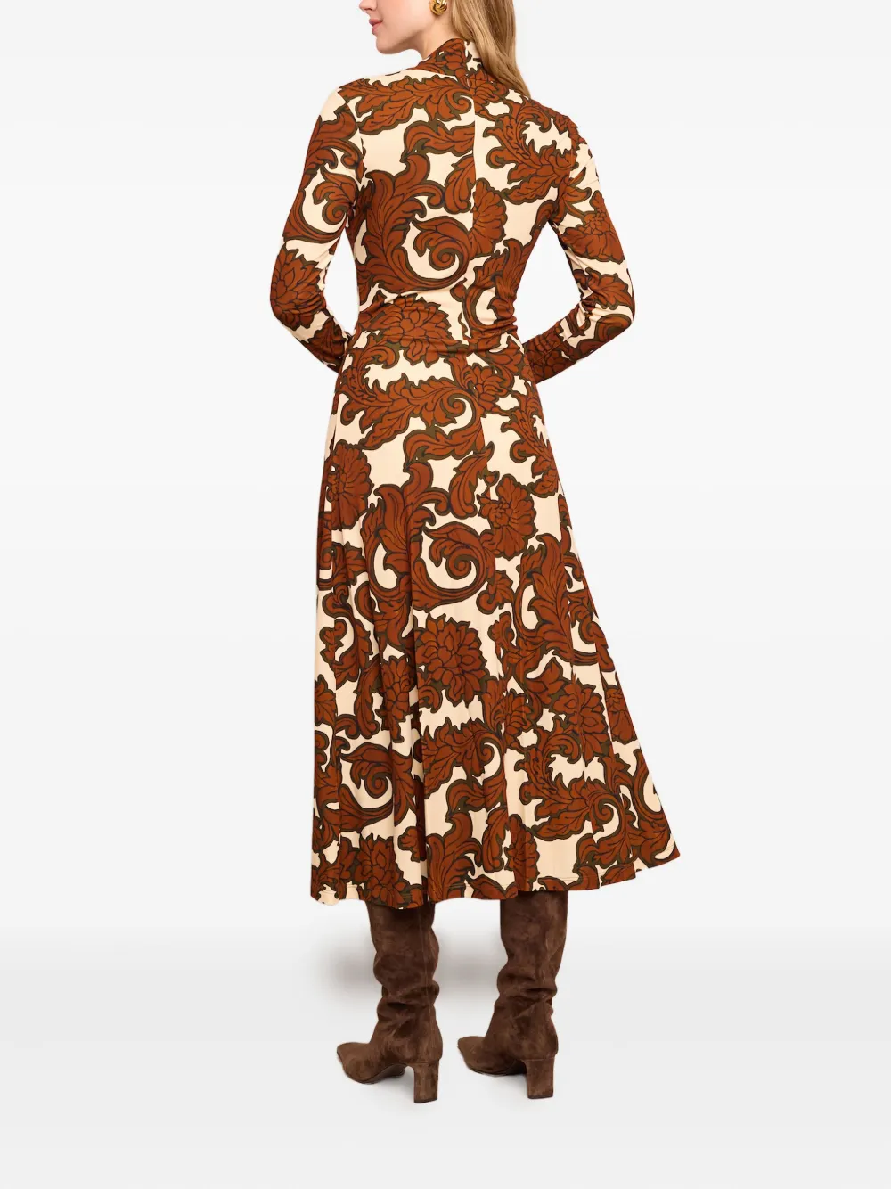 Cara Jurk met bloemenprint en col Bruin