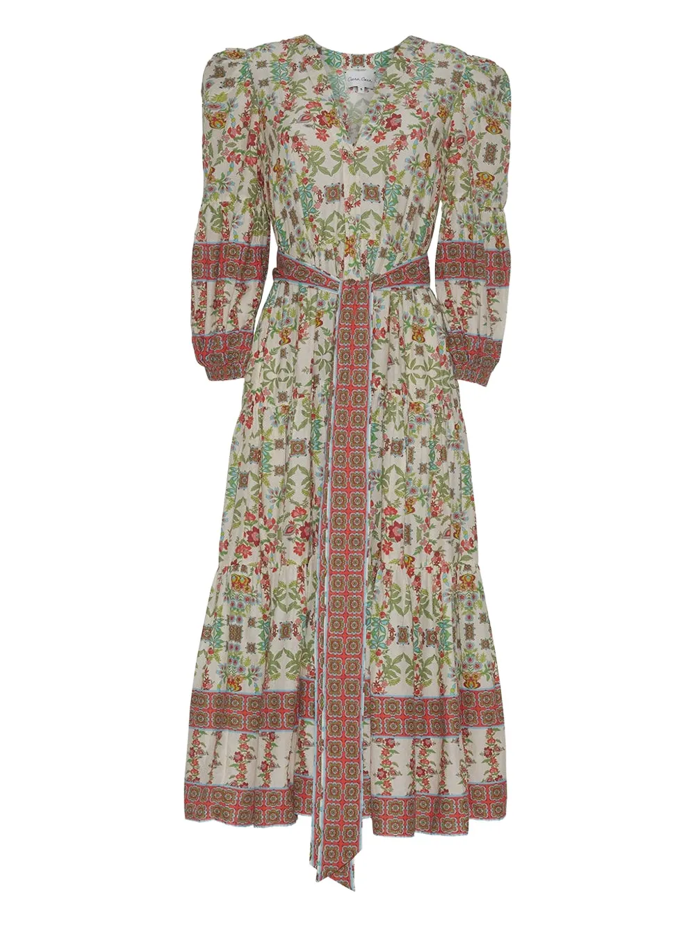 Cara Cara Nysa Floral-print Tiered Midi Dress In Green