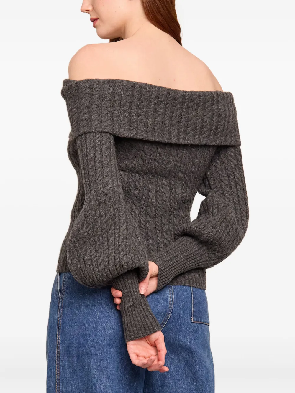 Cara Cara Cable-knit Off-the-shoulder Sweater In Brown