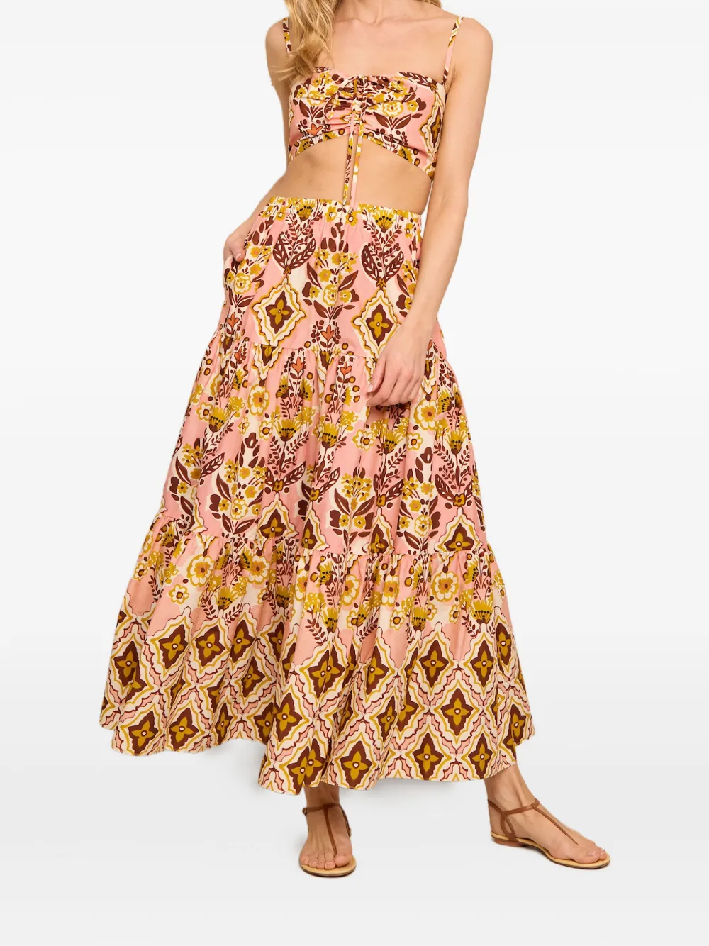 Cara Cara Melanie Tiered Floral-print Midi Skirt In Multi