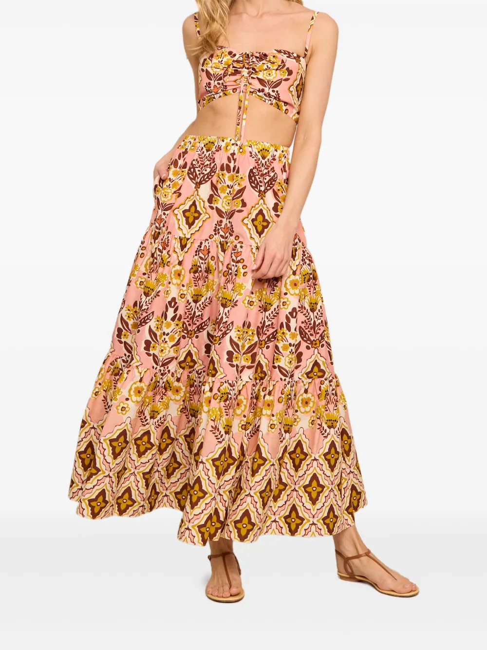 Cara Cara Melanie tiered floral-print midi skirt - Rosa