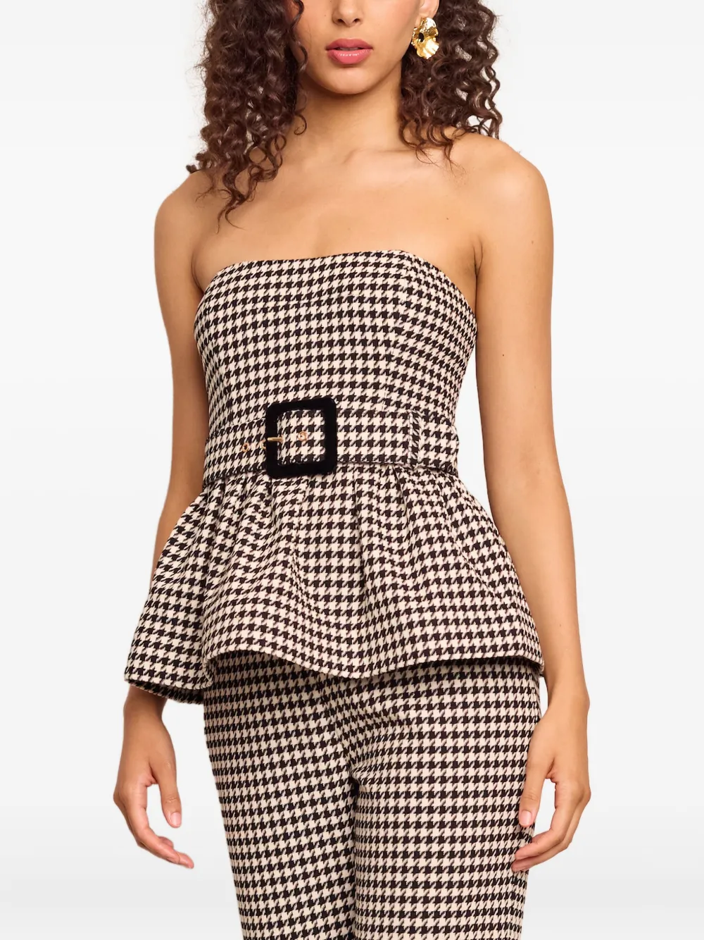 Cara Cara Tilda peplum top met pied-de-poule print - Zwart