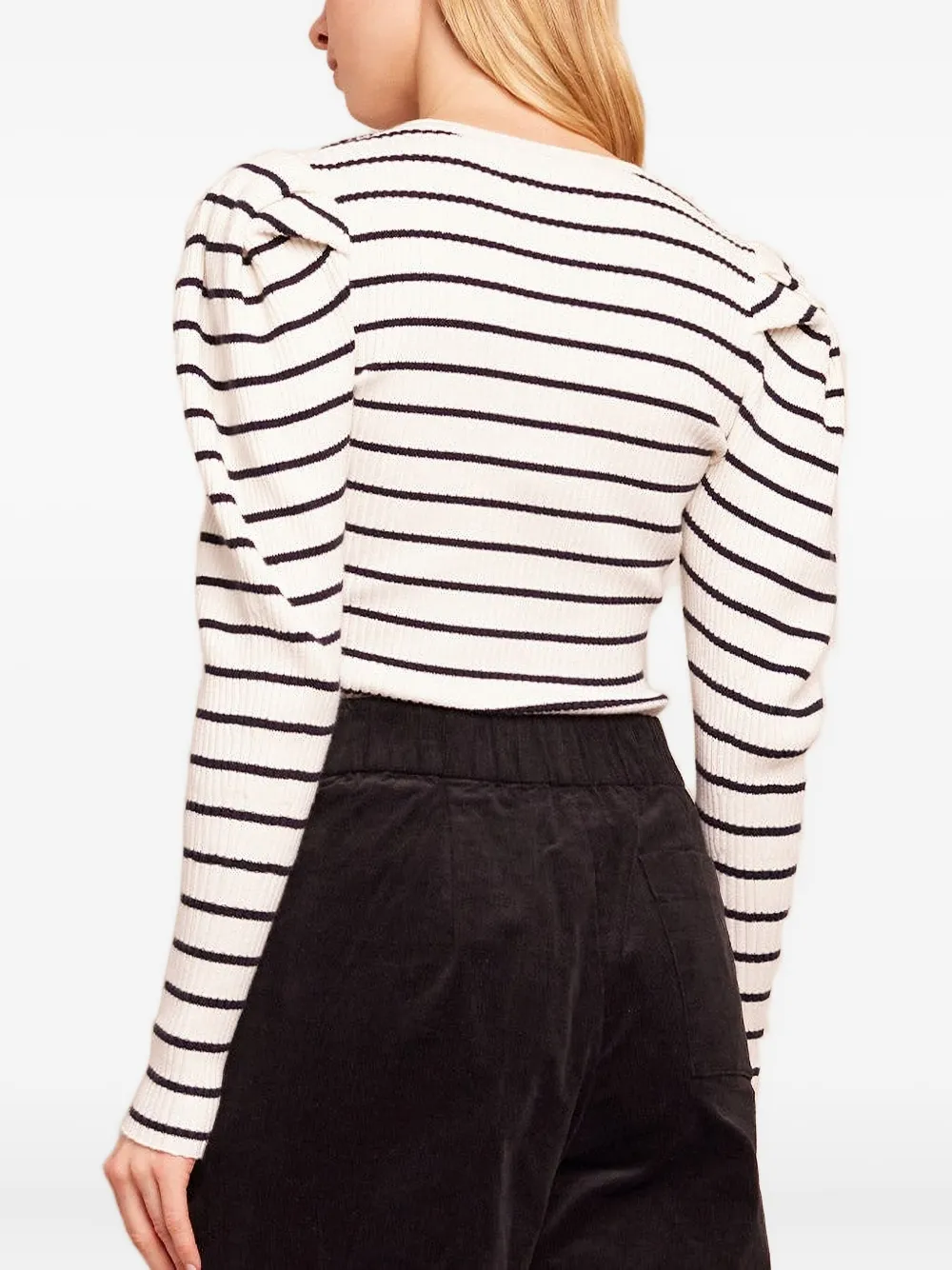  Cara Cara Puff-sleeve Striped Top - White 