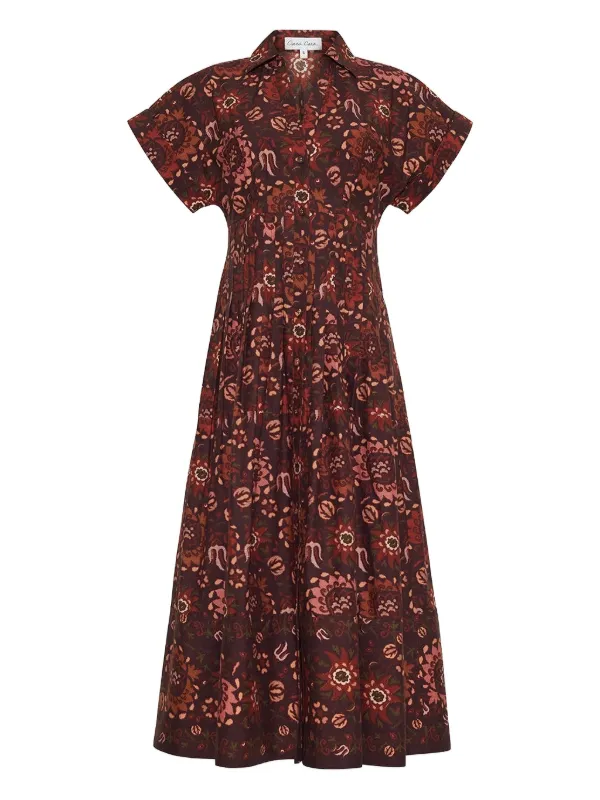 brown and white marble dress Chocolate Print Off Shoulder Mesh Midi travel friendly Adorable Side Split Wholesale Color:Mahogany Matte tumble dry low