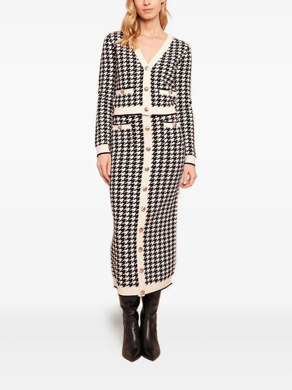  Cara Cara Ronnie Houndstooth Midi Skirt - Neutrals 