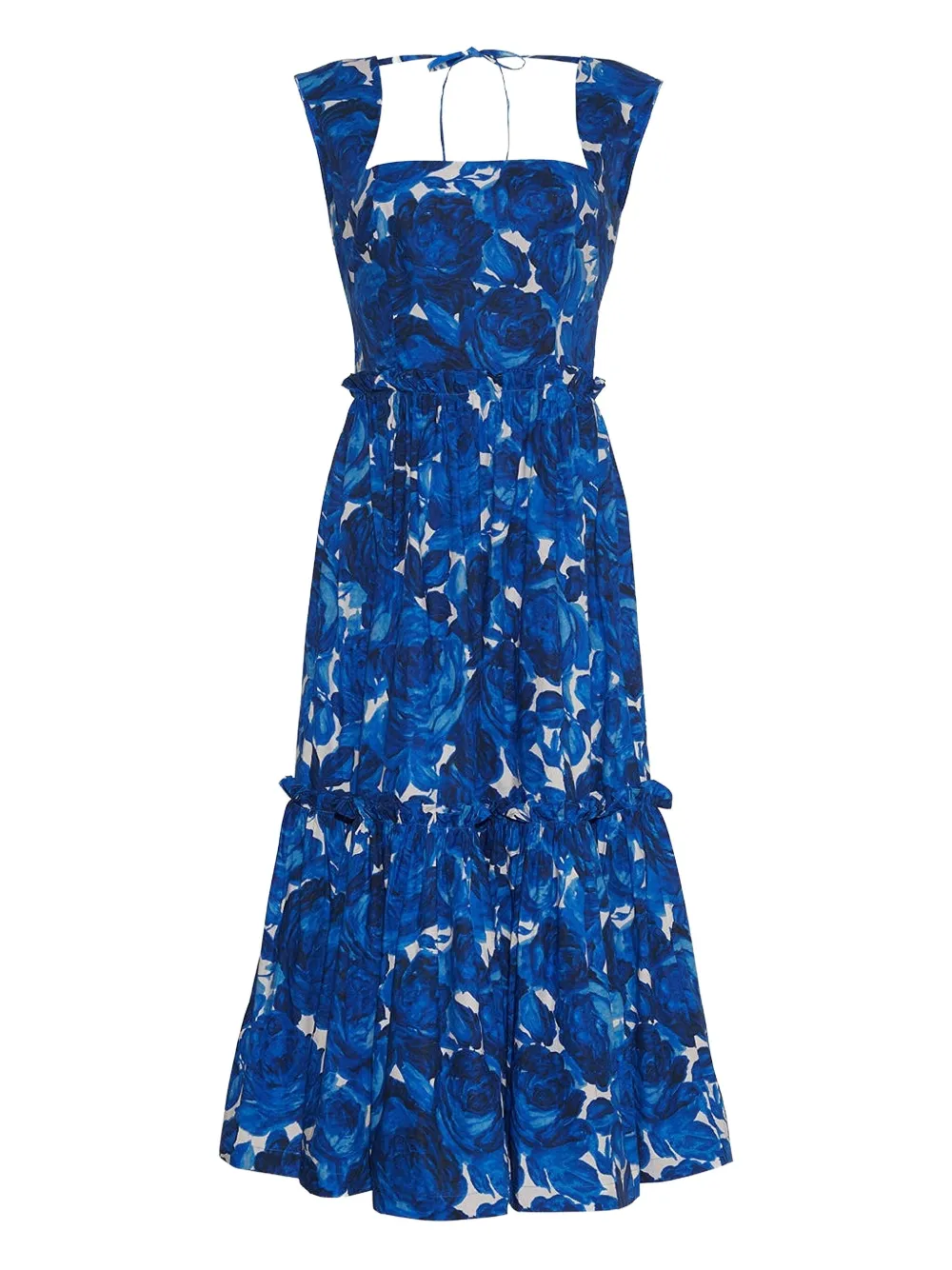 Cara Cara Claire Floral-print Tiered Midi Dress In Blue