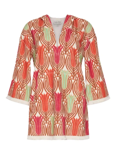 Cara Cara tulip-print hooded mini beach dress