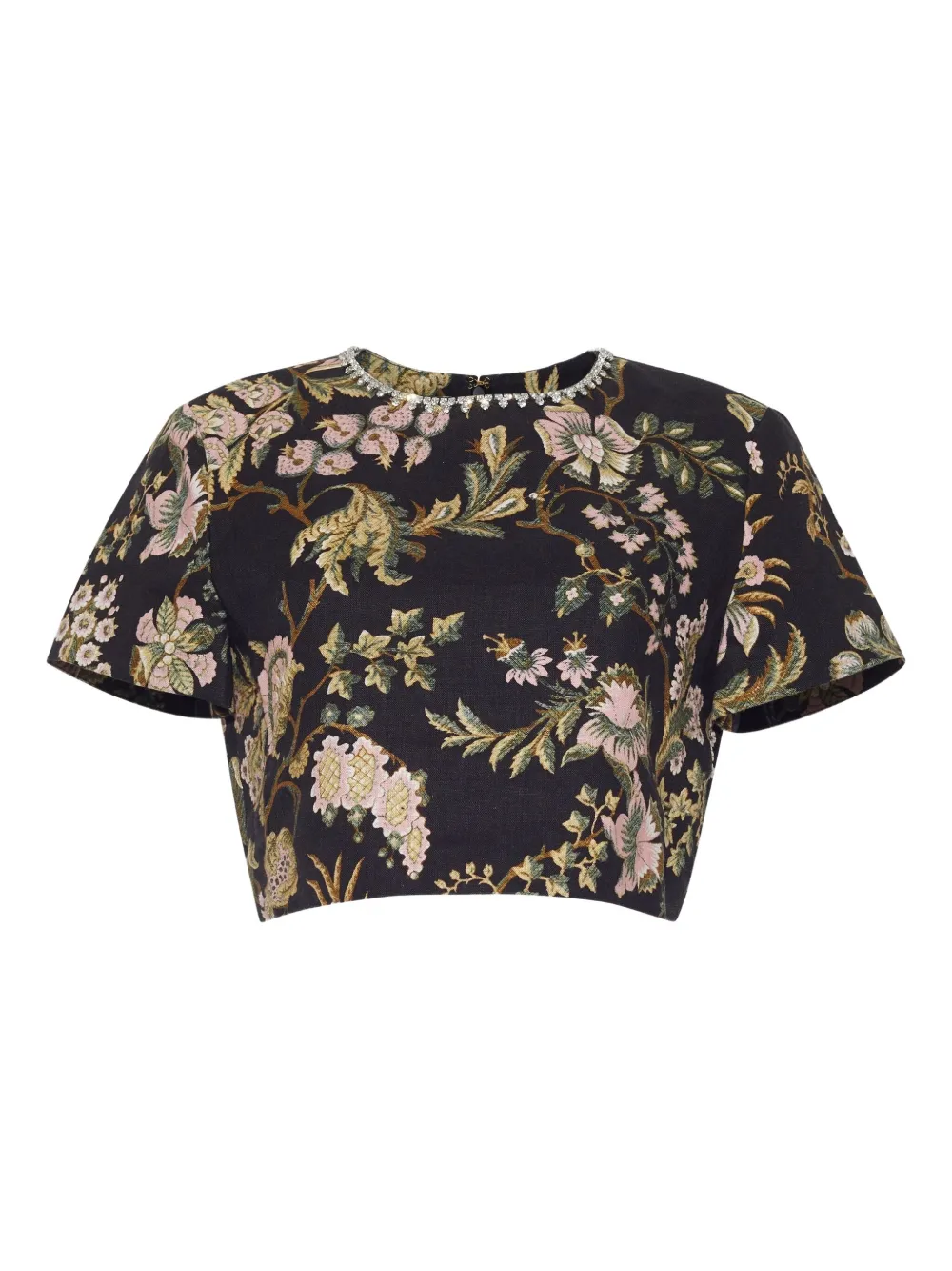 Cara Cara Hudson Embellished Floral-print Crop Top In Black