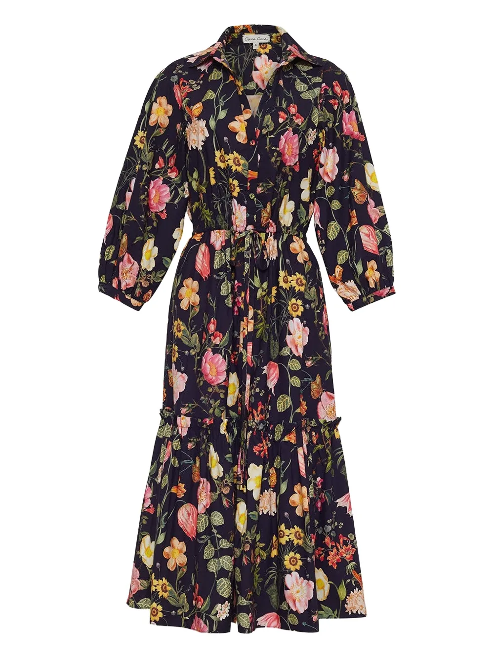 Cara Cara Hutton Puff-sleeve Midi Shirtdress In Multi