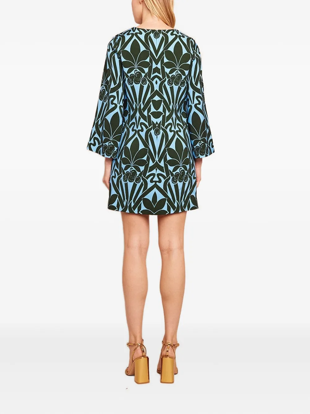 Cara Mini-jurk met bloemenprint en klokmouwen Blauw