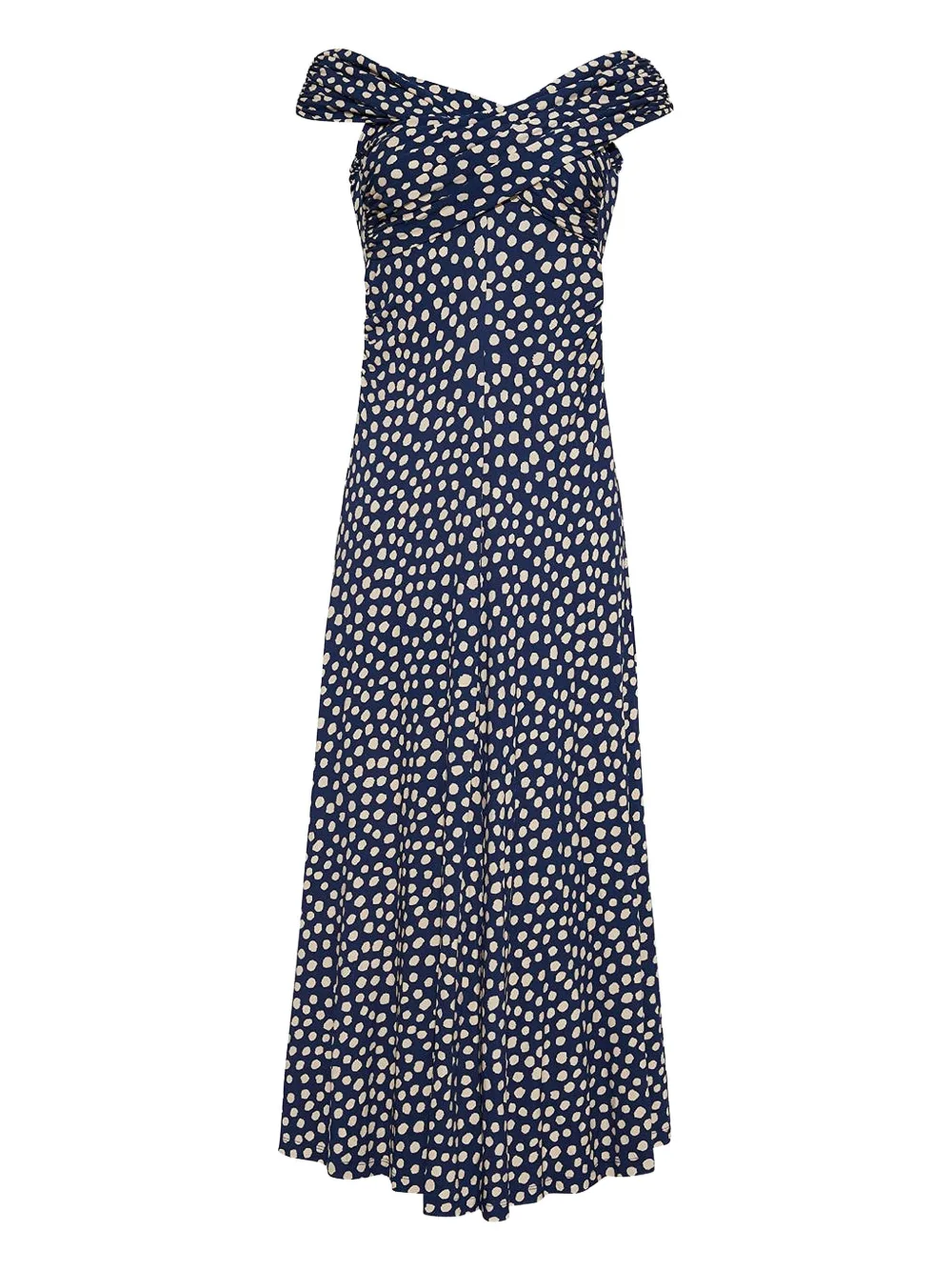 Cara Cara Glen Cove Off-shoulder Dot-print Midi Dress In Blue