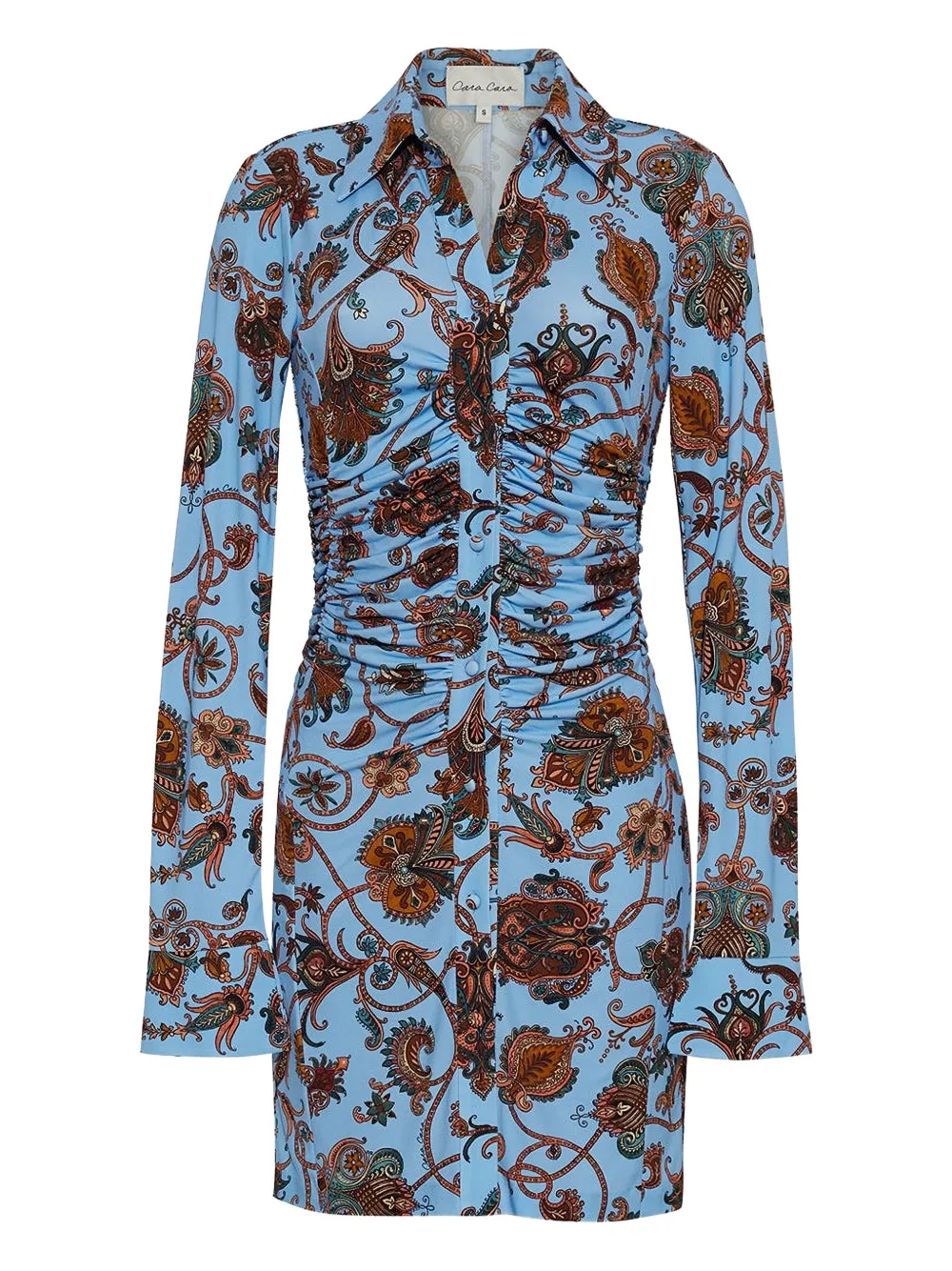 Cara Cara Shirley Paisley-print Shirred Mini Dress In Blue
