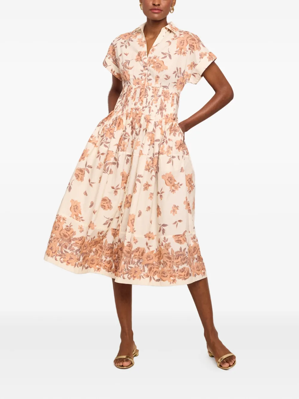 Floral-Print Pleated Midi Day Dress