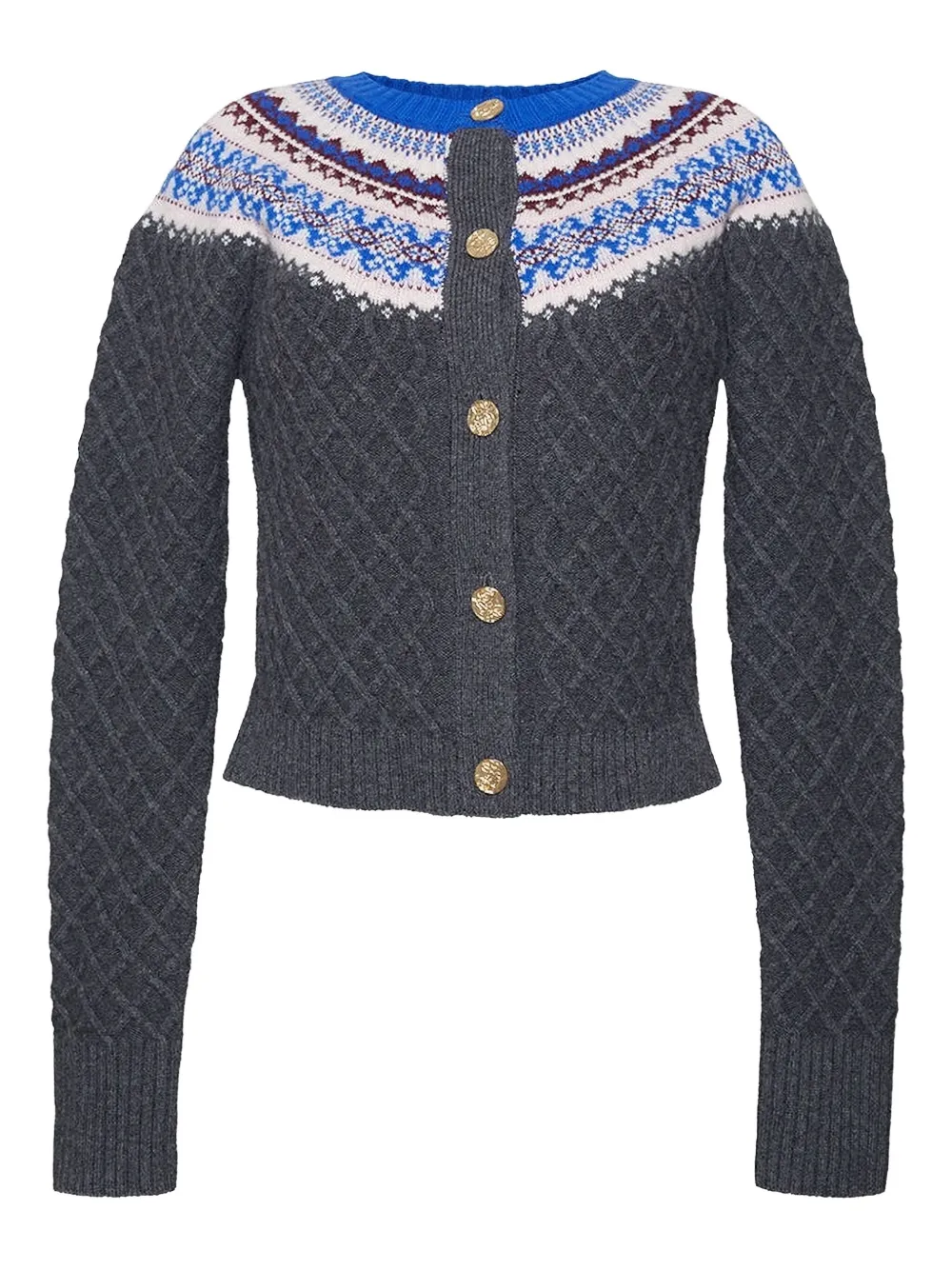 Cara Cara fairisle cable-knit cardigan | Grey | Image 1