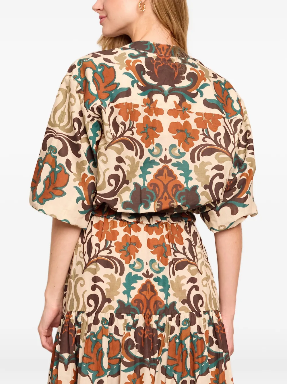  Cara Cara Damask-print Drawstring Top - Neutrals 