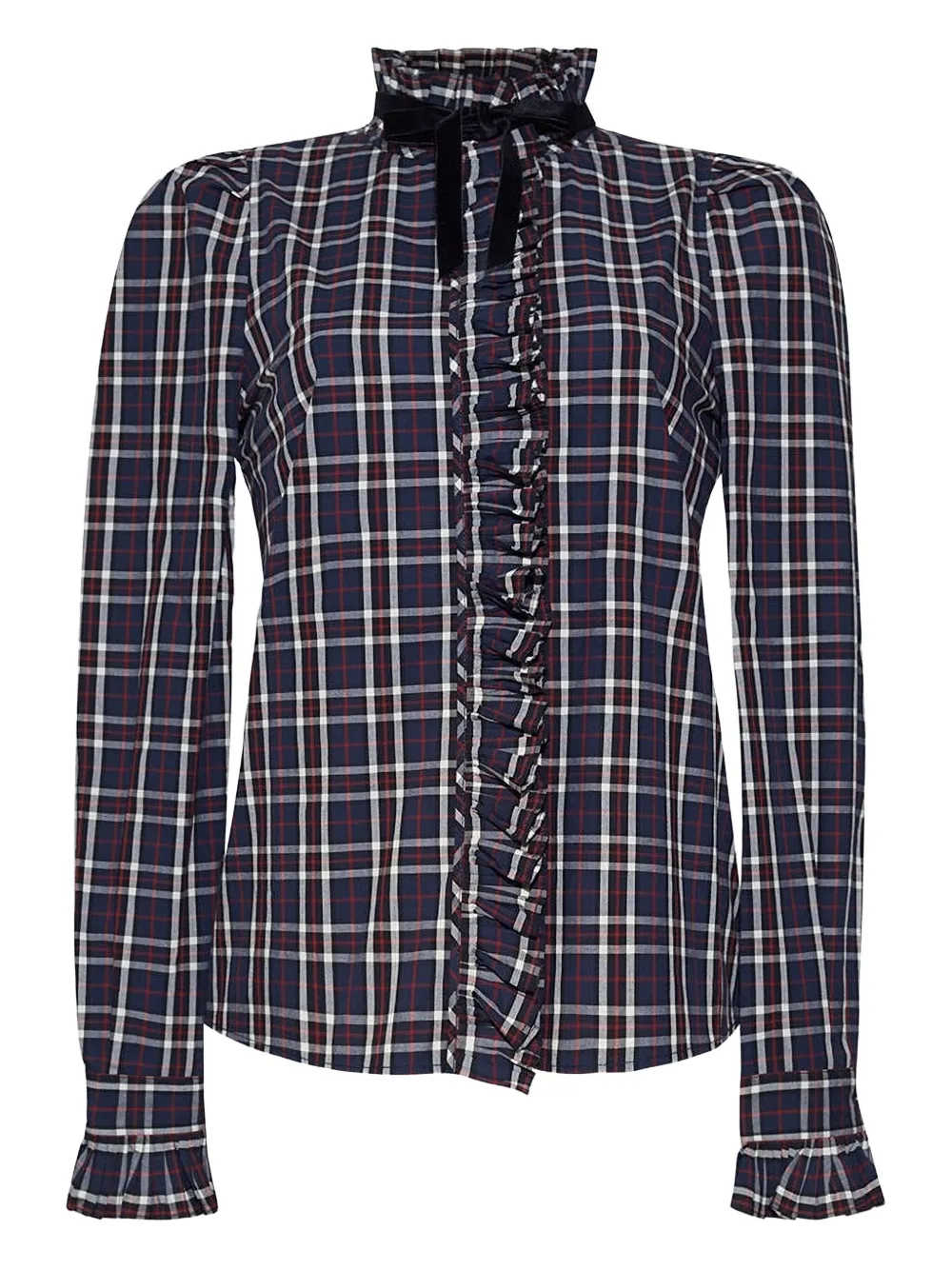 Cara Cara Pia Tartan Ruffled Shirt In Multi