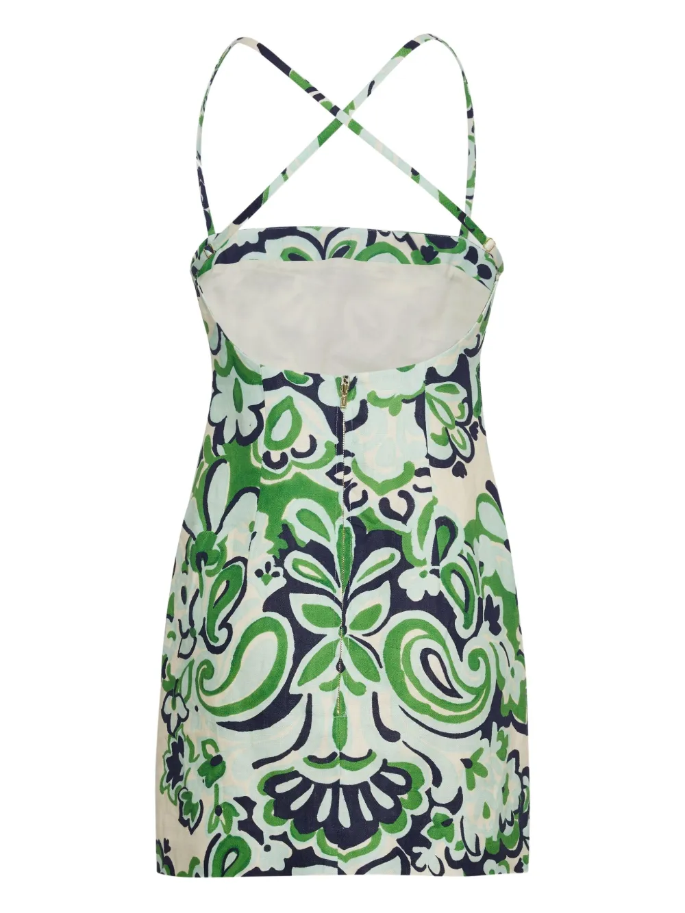 Geometric-Print Cross-Back Mini Day Dress