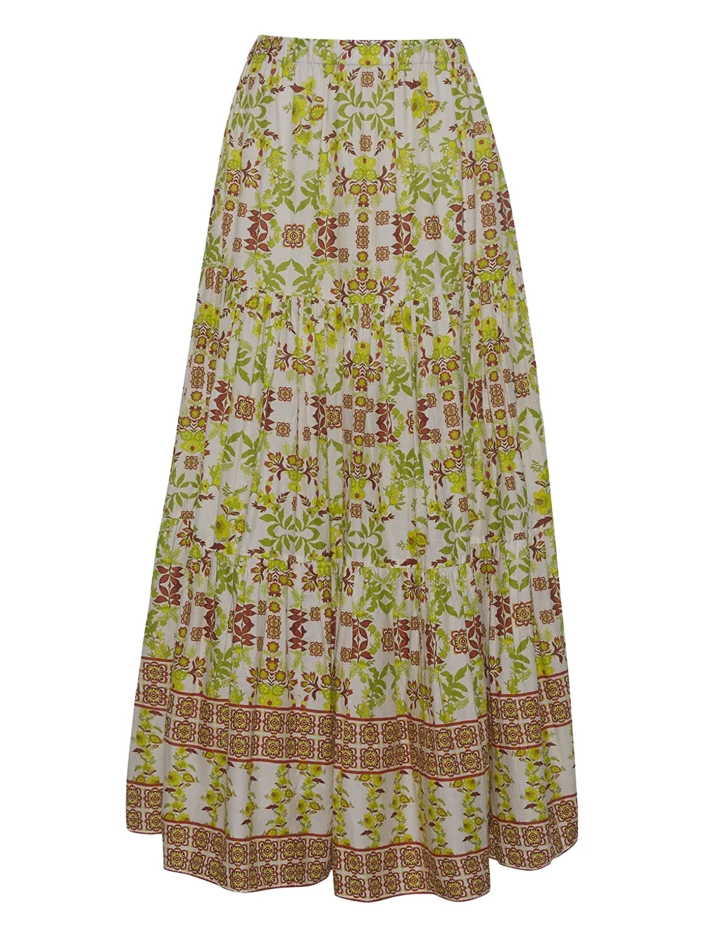 Cara Cara Melanie Floral Tiered Midi Skirt In Green