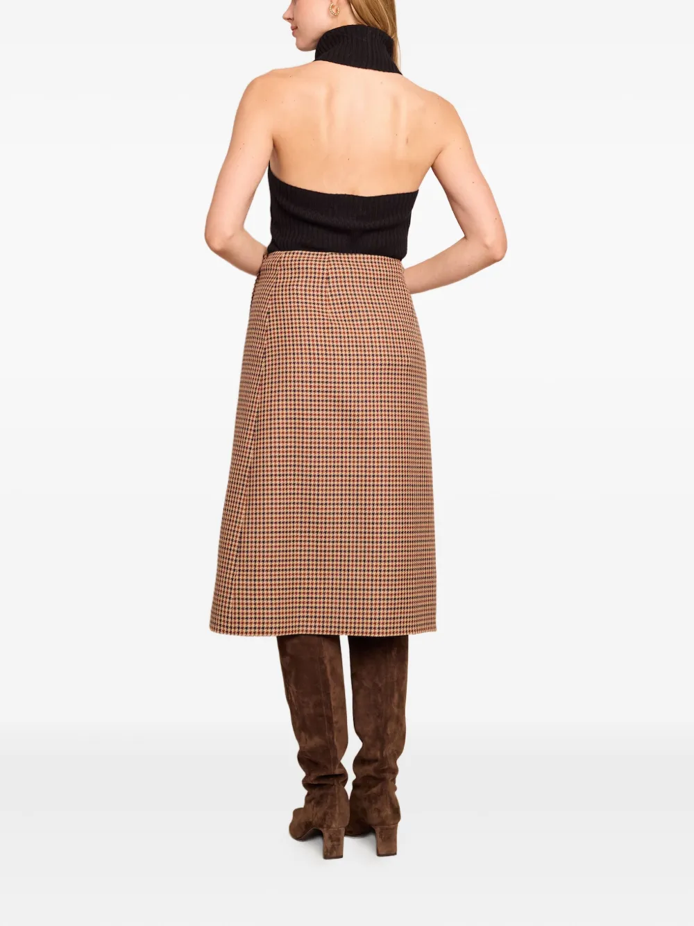 Cara Cara Luca Houndstooth-pattern Midi Skirt In Brown