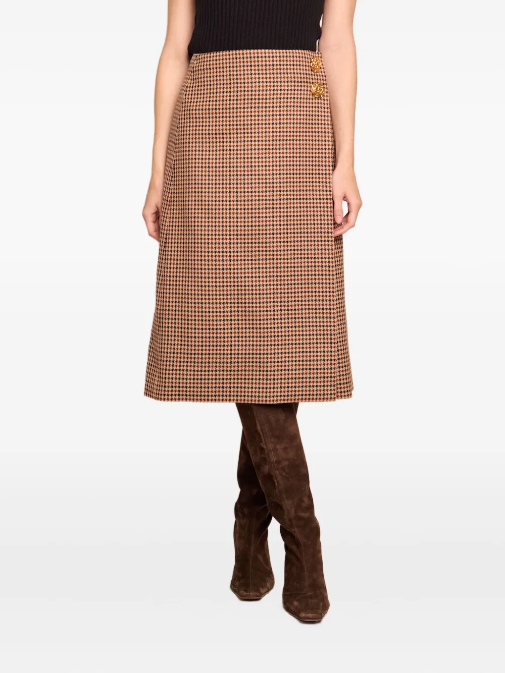 Cara Cara Luca Houndstooth-pattern Midi Skirt In Brown