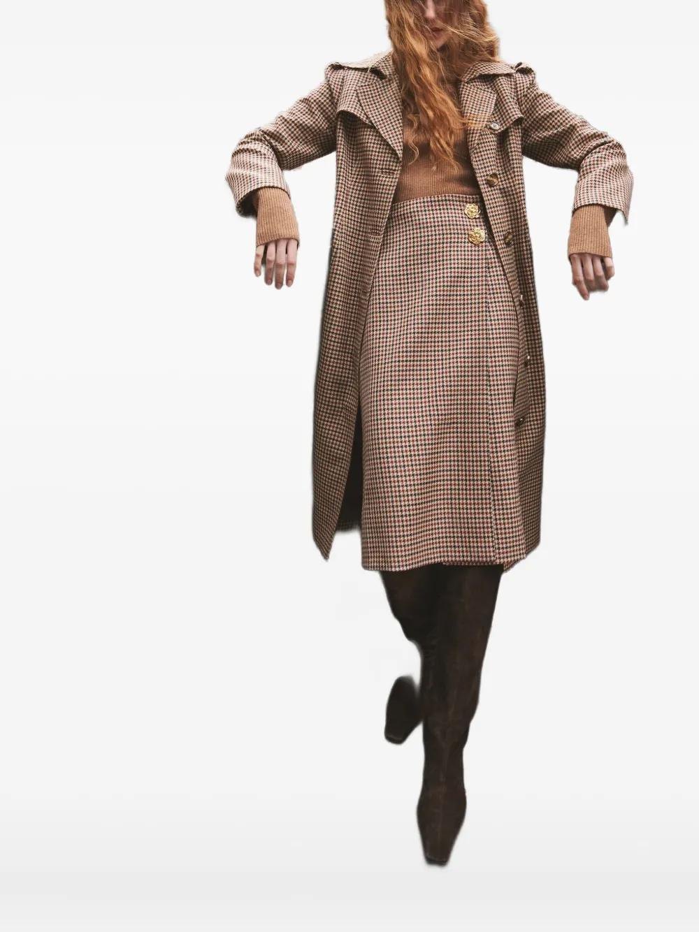 Cara Cara Luca Houndstooth-pattern Midi Skirt In Brown