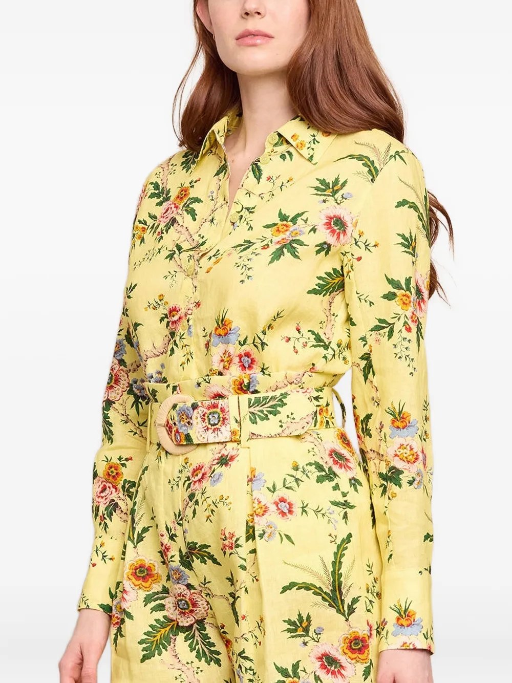 Cara Cara Floral-print Linen Shirt - Yellow 