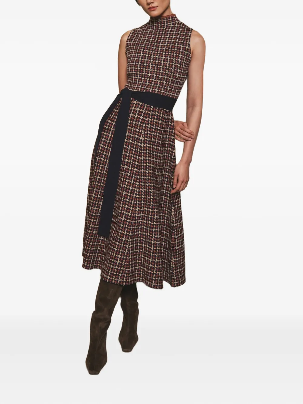 Cara Cara Brice geruite midi-jurk met gedrapeerde hals - Bruin
