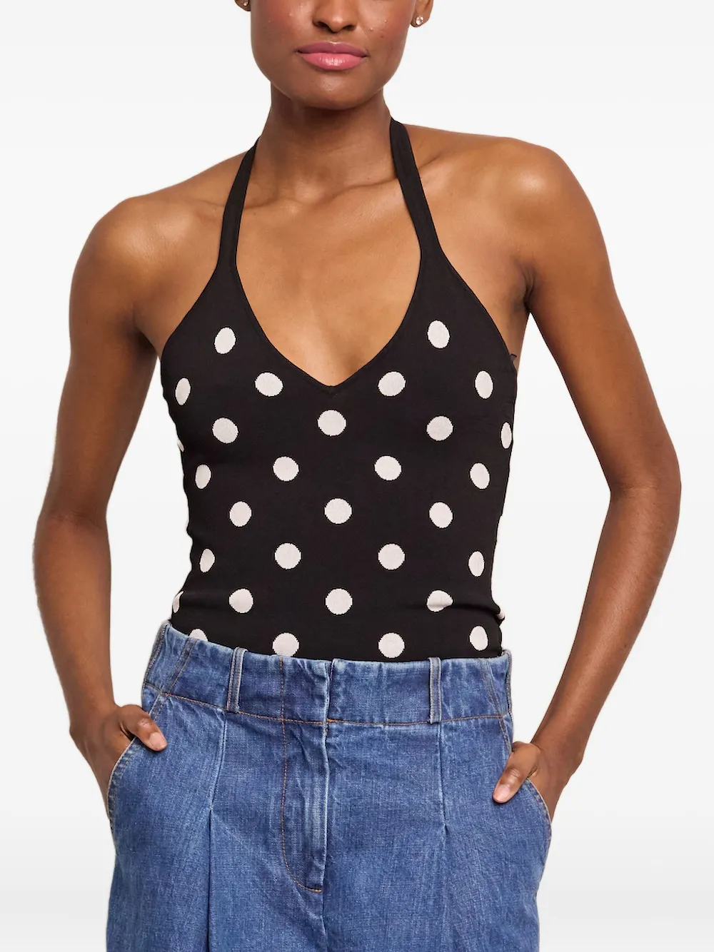  Cara Cara Tanya Polka-dot Halter Top - Black 