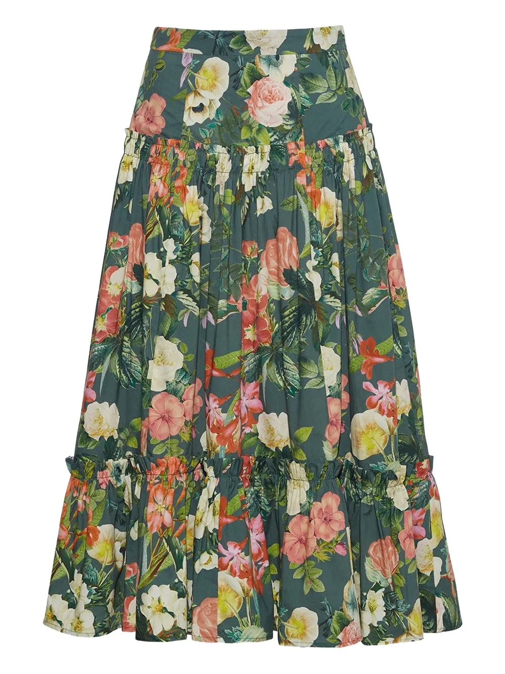 Cara Cara Tisbury Floral Ruffled Midi Skirt In Green