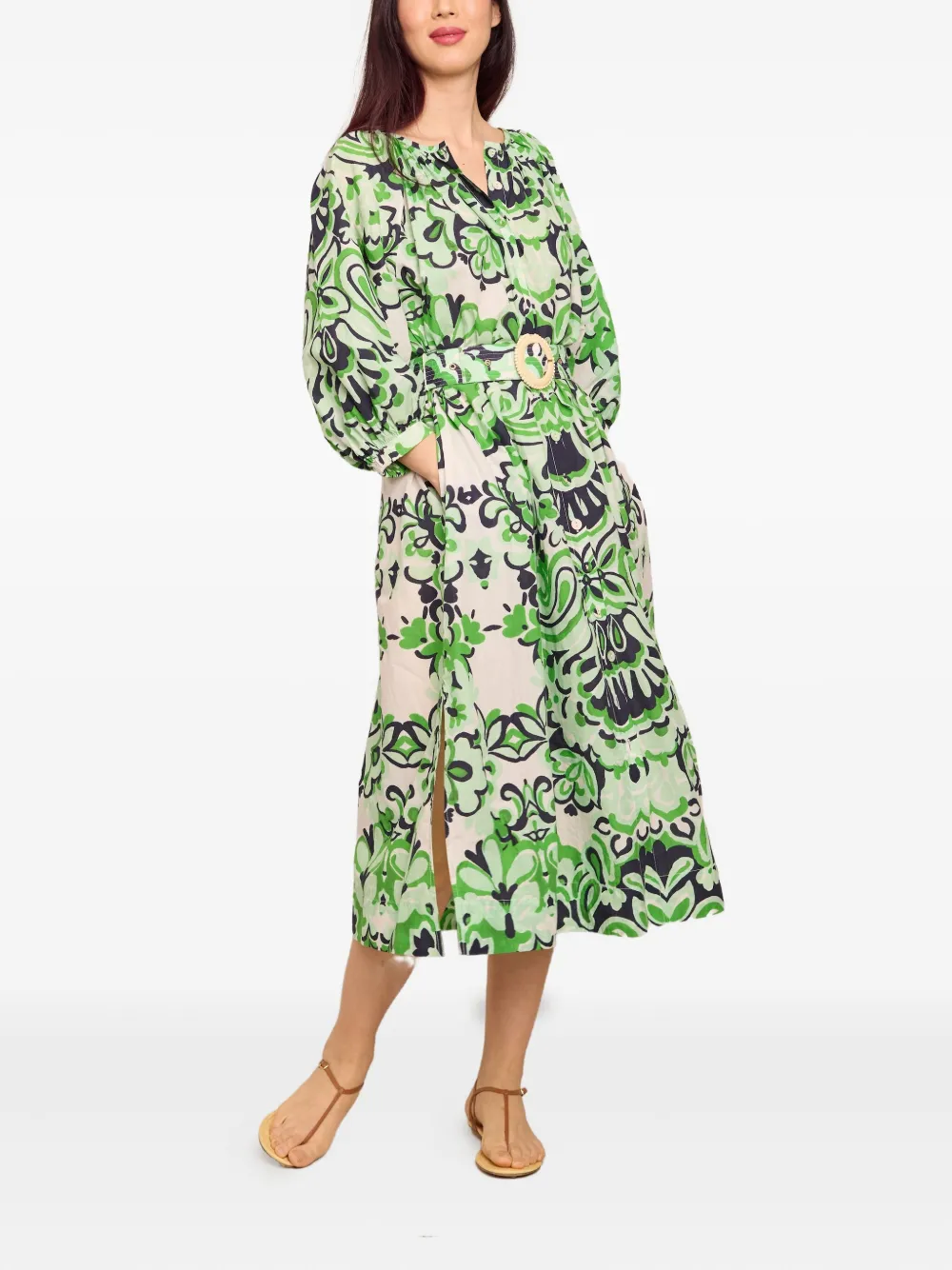 Cara Midi-jurk met bloemenprint Groen