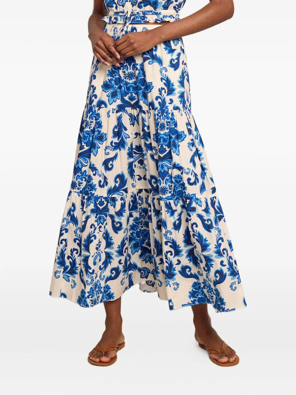 Cara Cara Melanie floral-print tiered midi skirt - Toni neutri