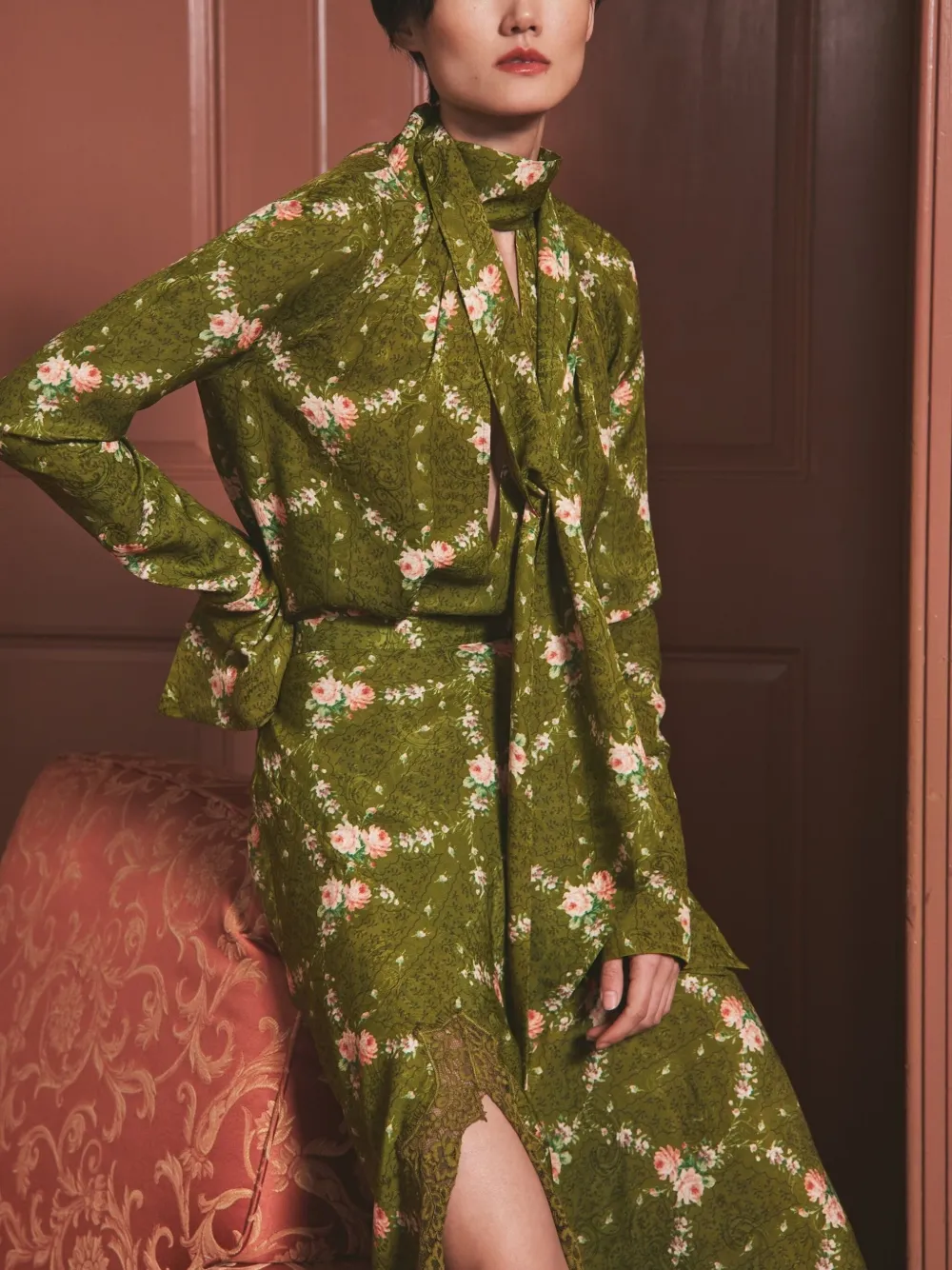 Cara Rok met afwerking van kant Groen